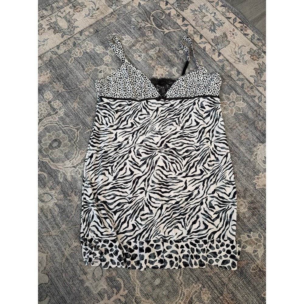 Linea Donatella Animal Print Zebra Slip Dress Nightgown